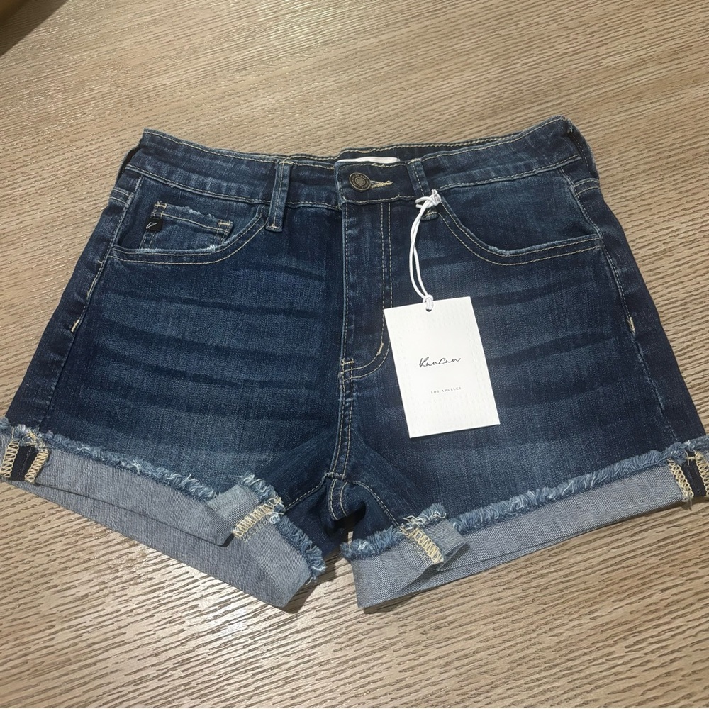 Kancan Dark Blue Denim Roll-Cuff Women's Shorts